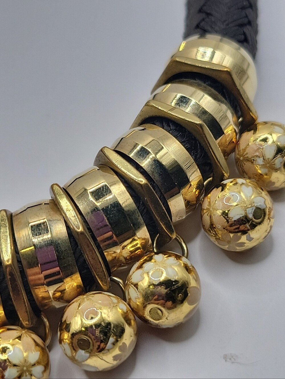 Holst + Lee Floral Gold Ball Charm Black Braided Necklace Chunky, Boho, Party. - Picture 5 of 9